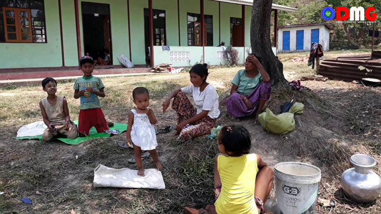 IDPs from Kan Pyin village seen in Zedi Taung IDP camp in April.